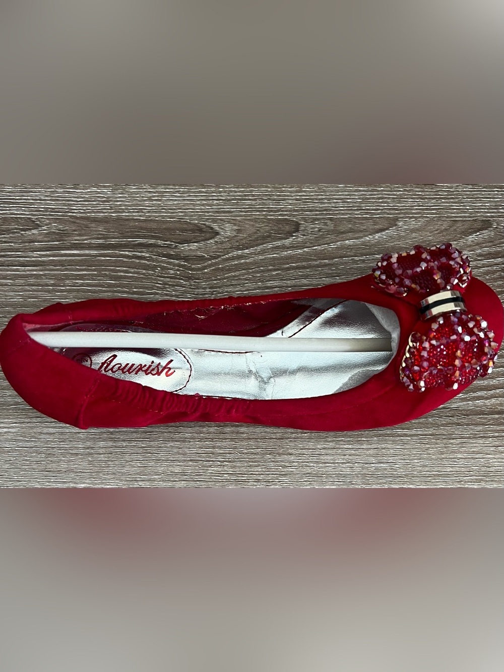 Girls Red Sparkle Ballet Flat with Decorative Heart - Picture 4 of 8